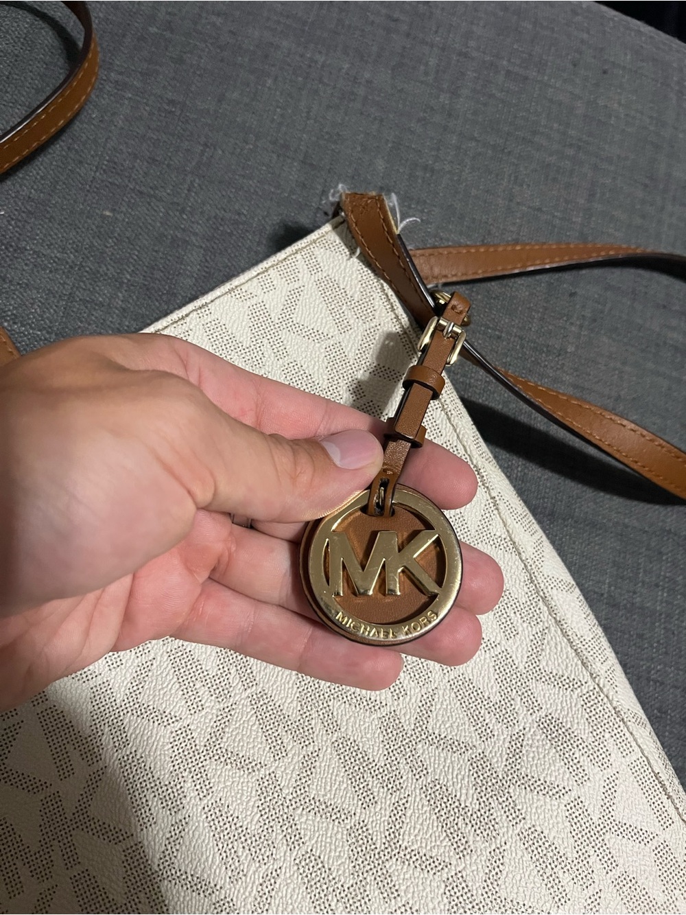 Michael Kors Cream Logo Crossbody with Tan and Gold Hardware - Picture 3 of 5